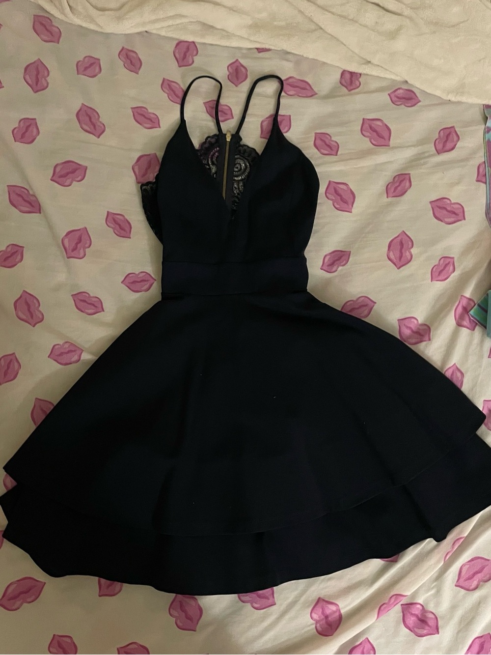 Navy blue Lace-Trim Skater Dress